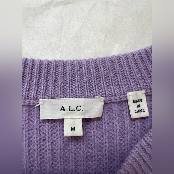A.L.C. Sammy Puff Sleeve Sweater Size Medium Colorblock Purple Red Wool Cashmere - Picture 8 of 9